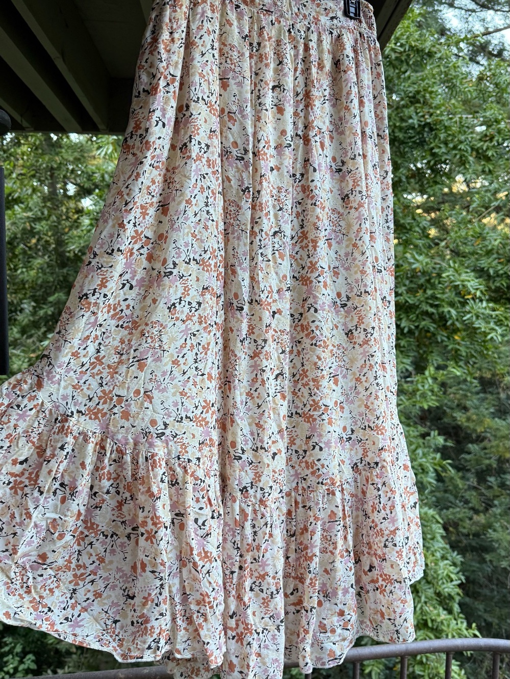 Free People Floral Maxi Skirt - Cream with Pink & Tan Floral Print